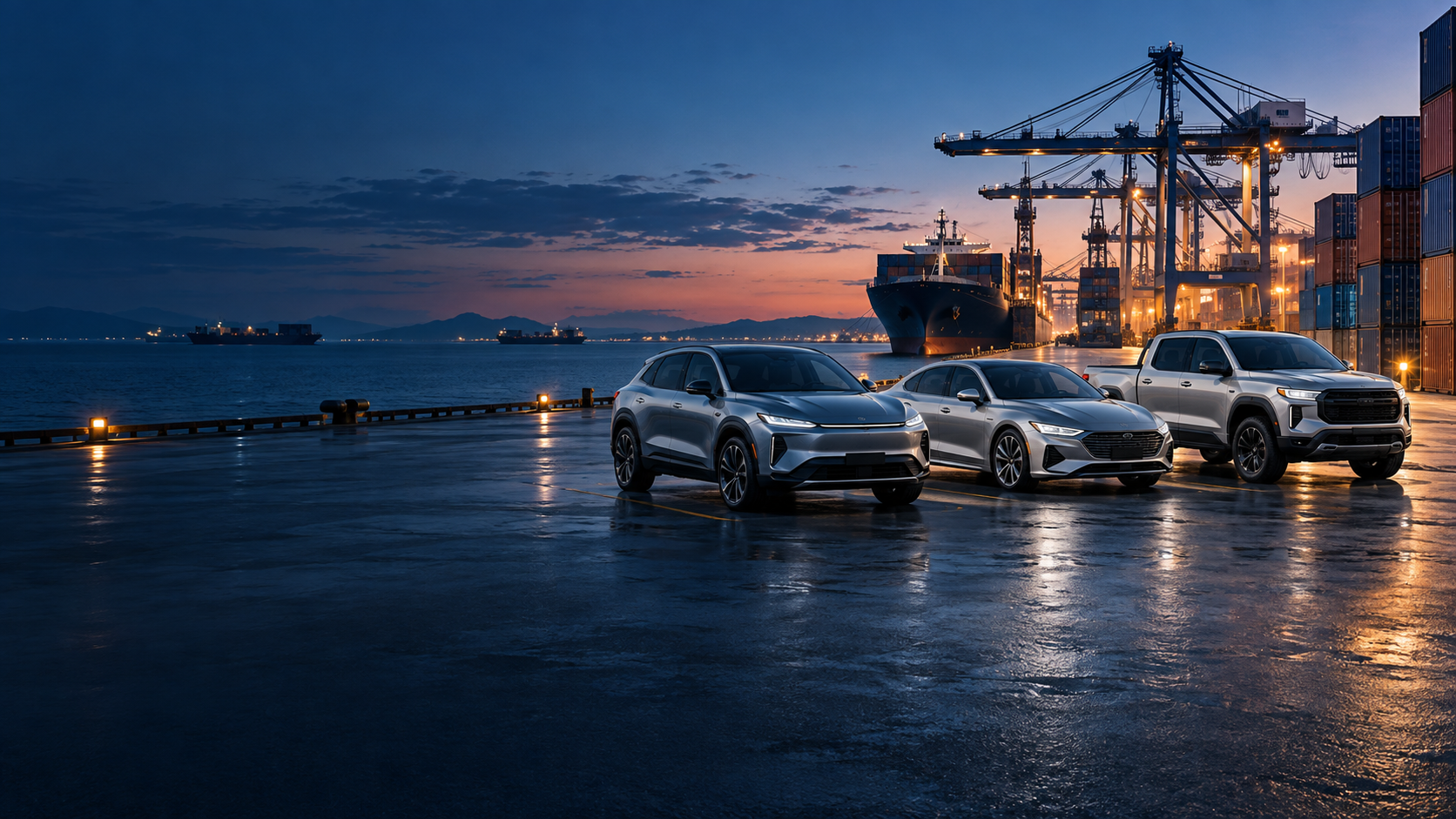 Illustrative visual of vehicles and port logistics, not a documented Tormays shipment