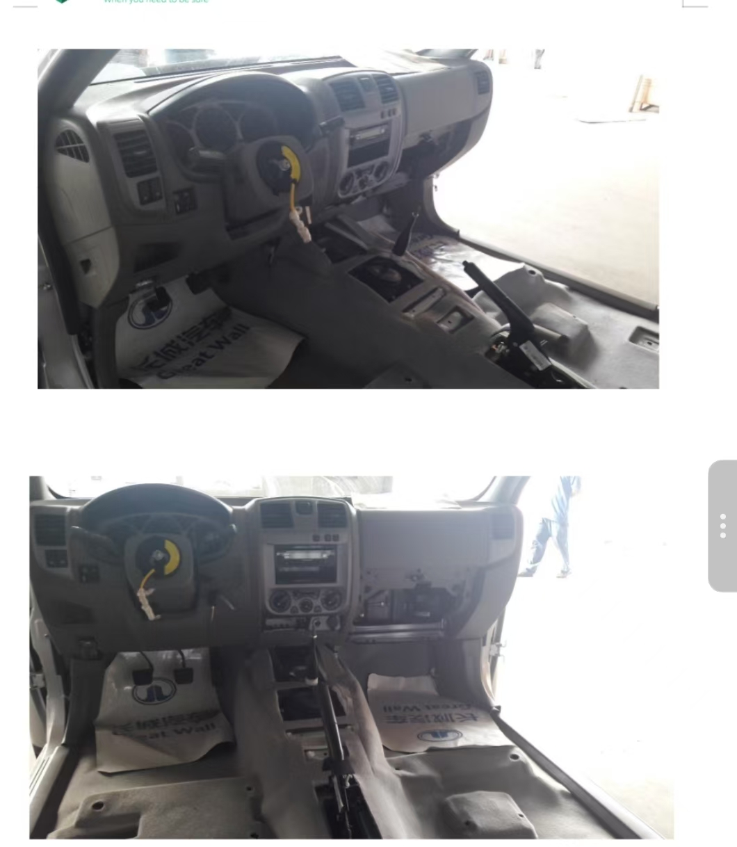 Pickup cabin interior during a partial assembly-stage reference